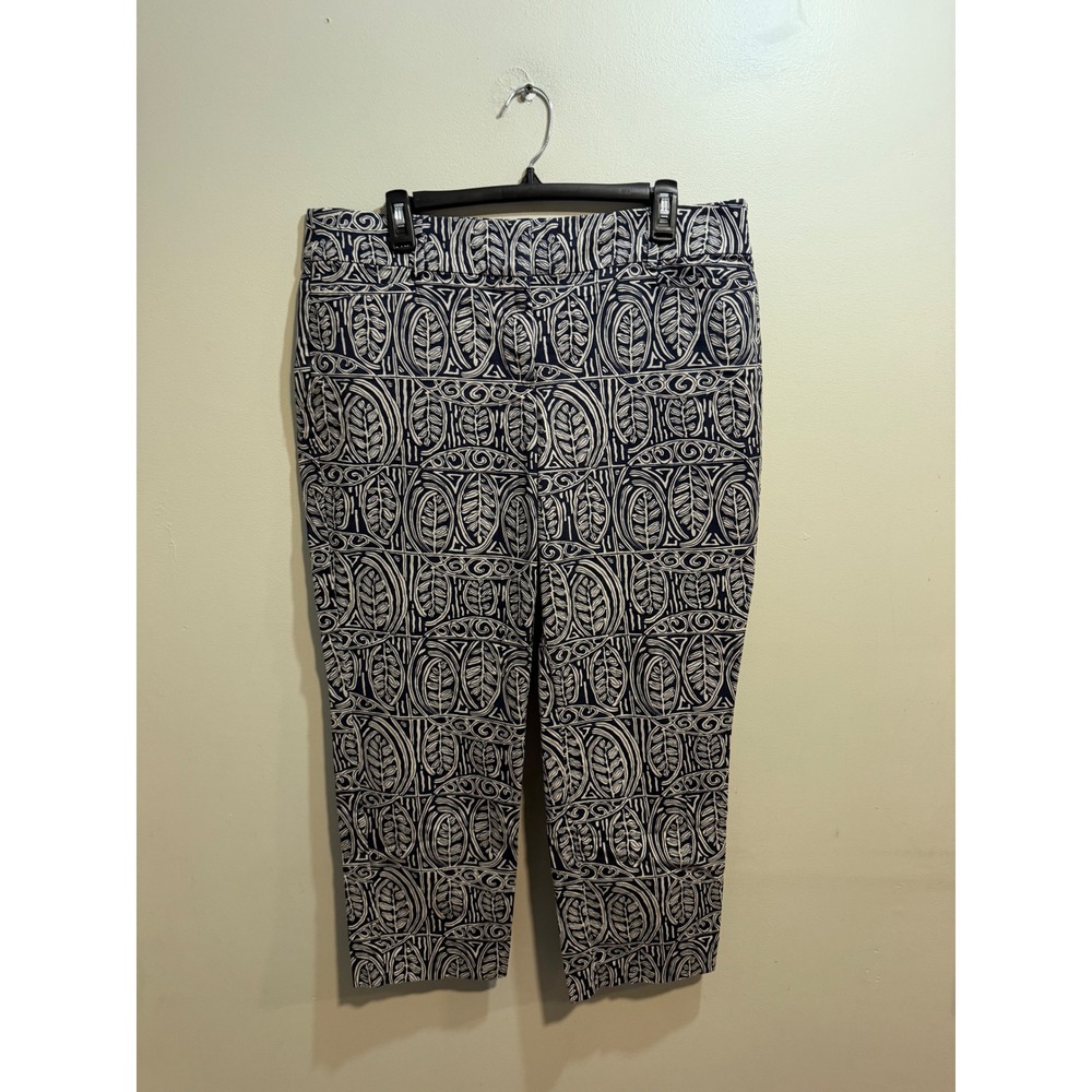 Loft Outlet Original Ankle Pants Navy White Leaf Print Size 12 Cropped Trousers